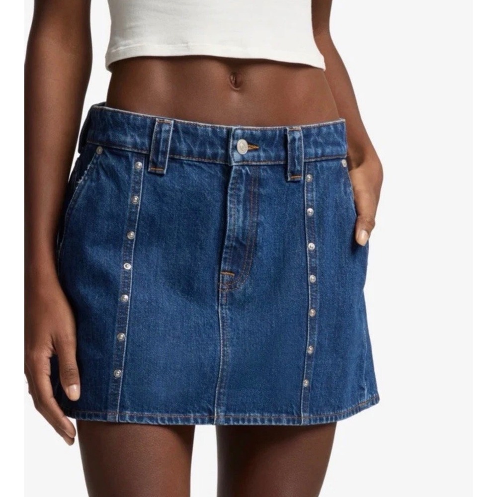 7 For All Mankind Milly Skirt La Blue Studded Denim Mini Skirt 32 7UJ70066-1BL